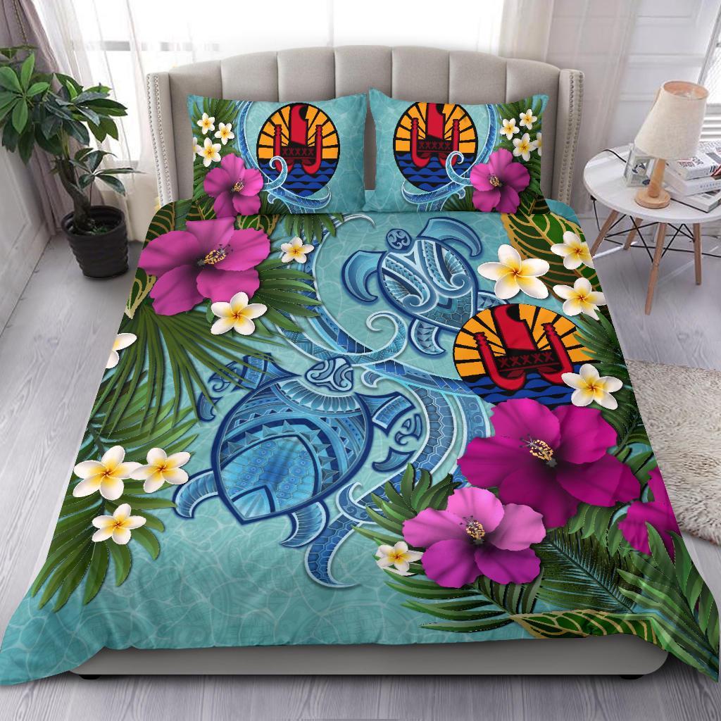 Tahiti Bedding Set - Polynesian Turtle Hibiscus And Plumeria - Vibe Hoodie Shop