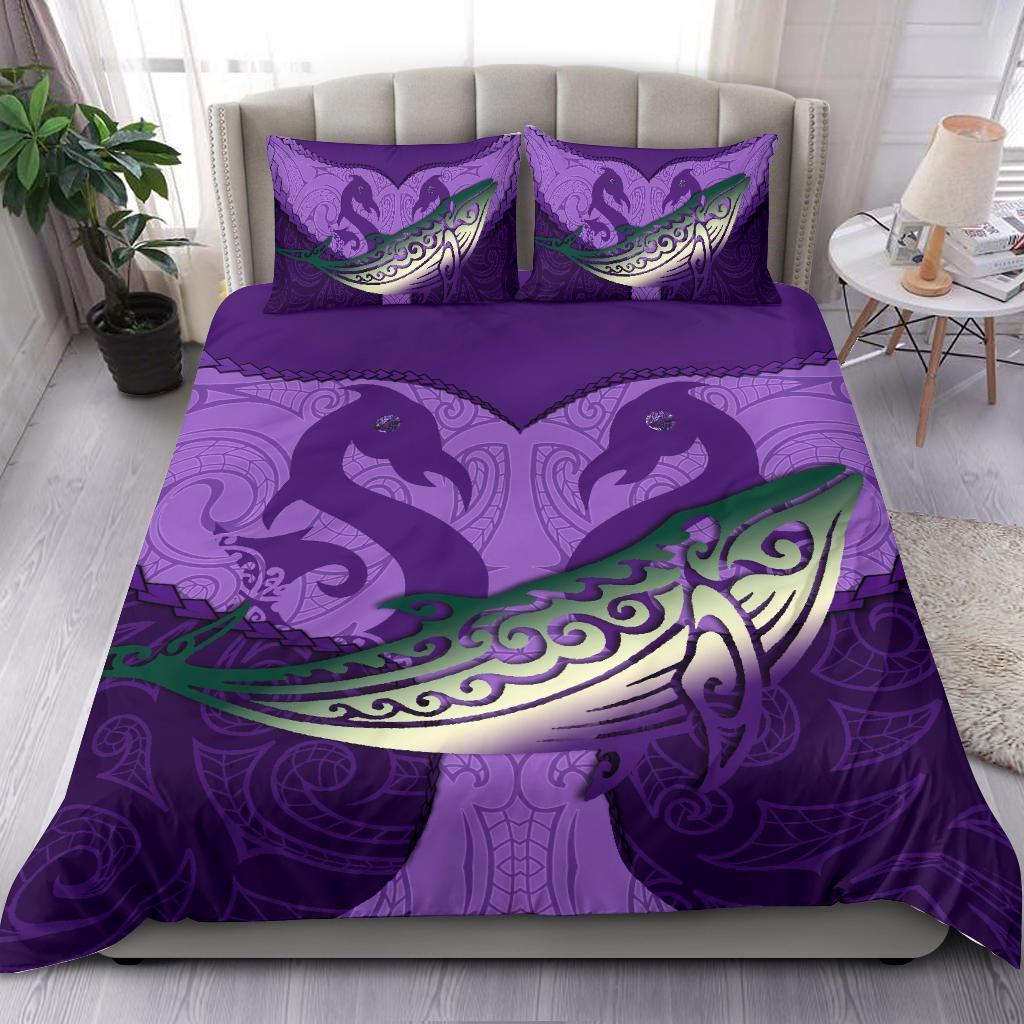 Maori Manaia Whales Gods Of The Sea Bedding Set, Purple - Vibe Hoodie Shop