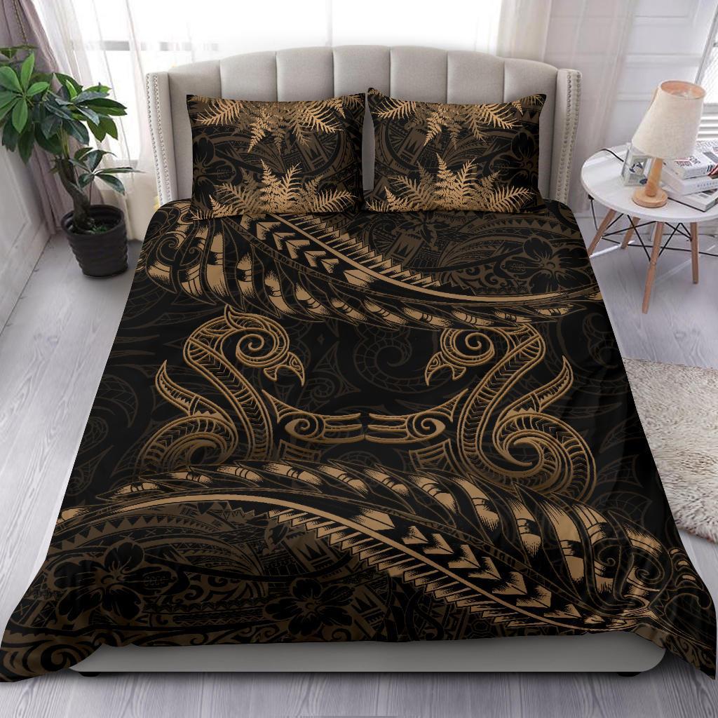 New Zealand Bedding Set Gold Manaia Maori - Silver Fern Duvet Cover - Vibe Hoodie Shop