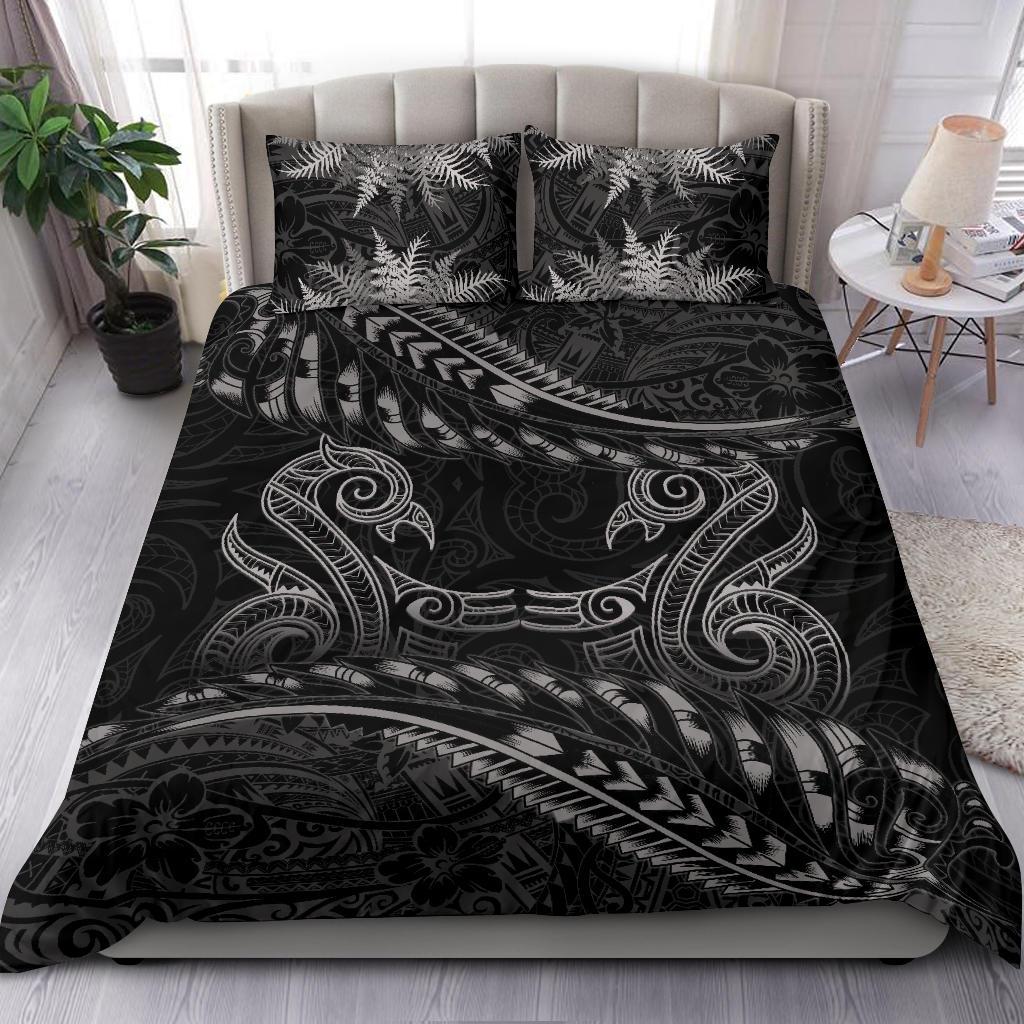 New Zealand Bedding Set Gray Manaia Maori - Silver Fern Duvet Cover - Vibe Hoodie Shop