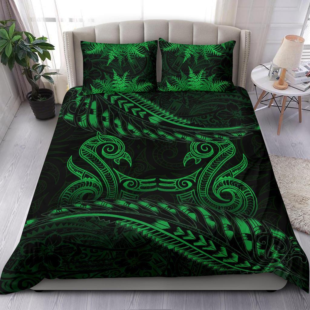 New Zealand Bedding Set Green Manaia Maori - Silver Fern Duvet Cover - Vibe Hoodie Shop