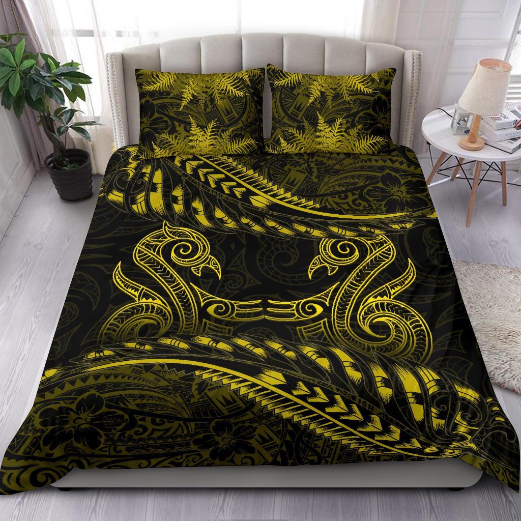 New Zealand Bedding Set Yellow Manaia Maori - Silver Fern Duvet Cover - Vibe Hoodie Shop