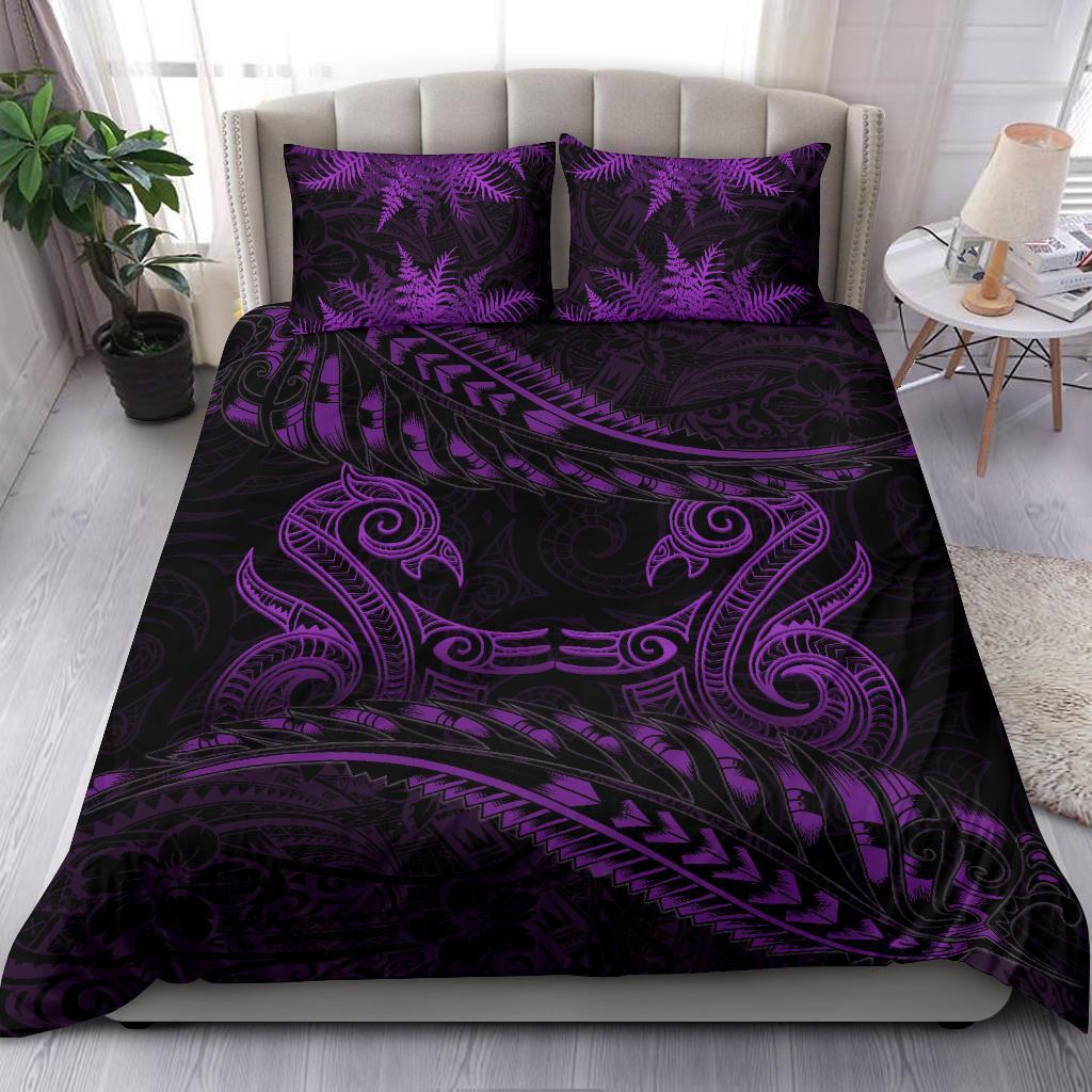 New Zealand Bedding Set Purple Manaia Maori - Silver Fern Duvet Cover - Vibe Hoodie Shop