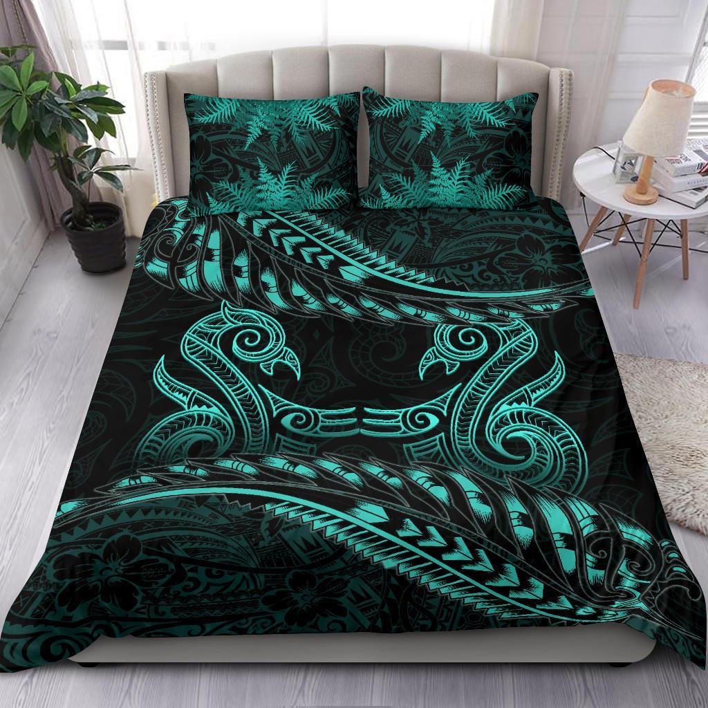 New Zealand Bedding Set Turquoise Manaia Maori - Silver Fern Duvet Cover - Vibe Hoodie Shop