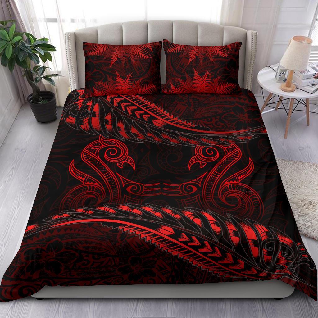 Aotearoa Bedding Set Red Maori Manaia With Silver Fern - Vibe Hoodie Shop