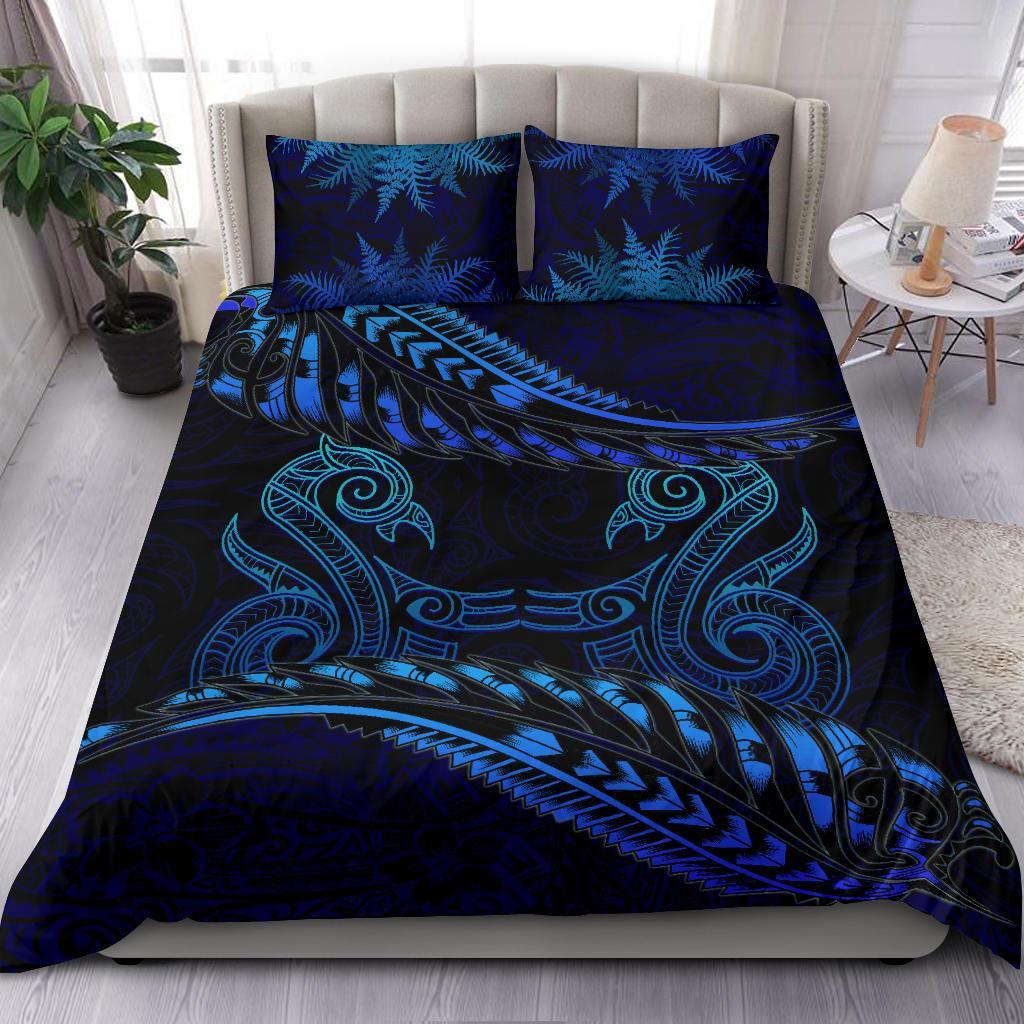 Aotearoa Bedding Set Blue Maori Manaia With Silver Fern - Vibe Hoodie Shop