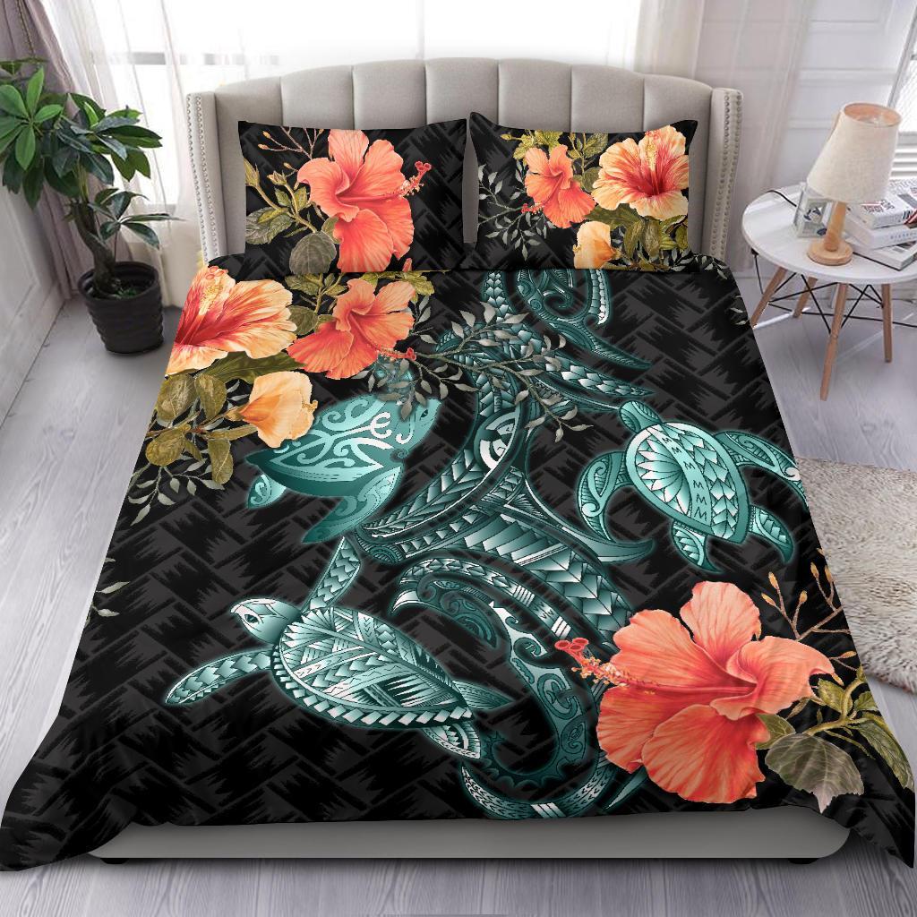 Turtle Mix Hibiscus Bedding Set Polynesian Duvet Cover - Vibe Hoodie Shop