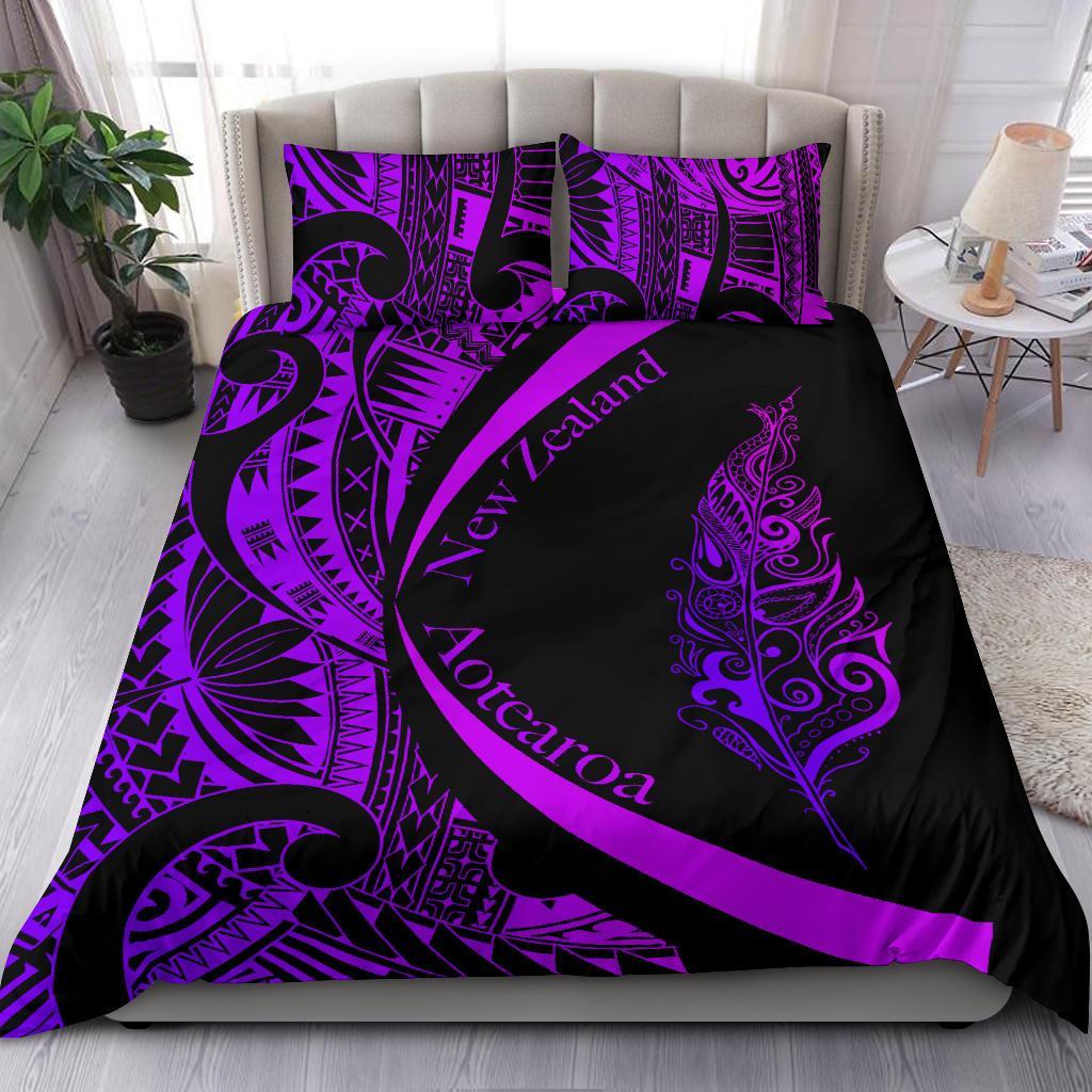 Light Silver Fern Maori Bedding Set Circle Style, Purple - Vibe Hoodie Shop