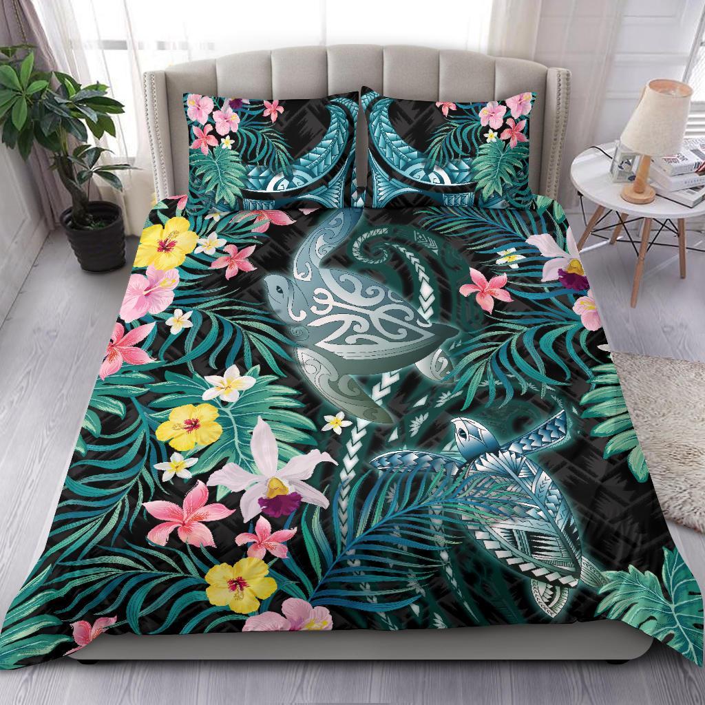 Turtles Love Bedding Set Hibiscus With Palm Leaves - Vibe Hoodie Shop