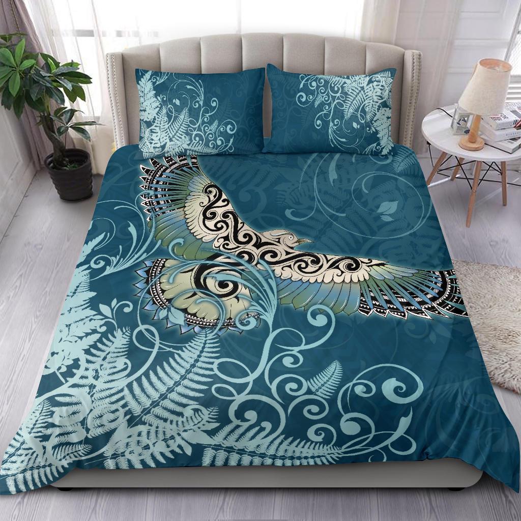 New Zealand Bedding Set Silver Fern Polynesian Style Maori Kea Bird - Vibe Hoodie Shop