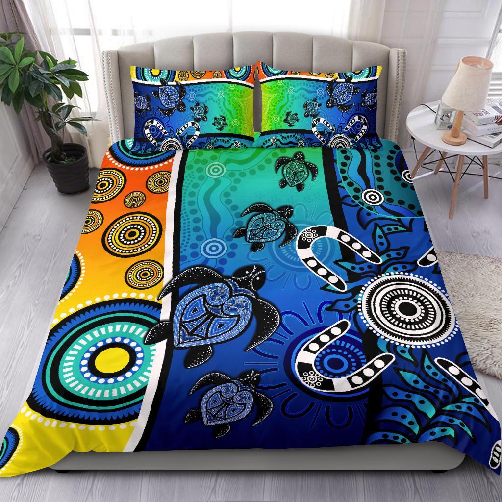 Aboriginal Bedding Set - Indigenous Turtle Dot Painting Art - Vibe Hoodie Shop