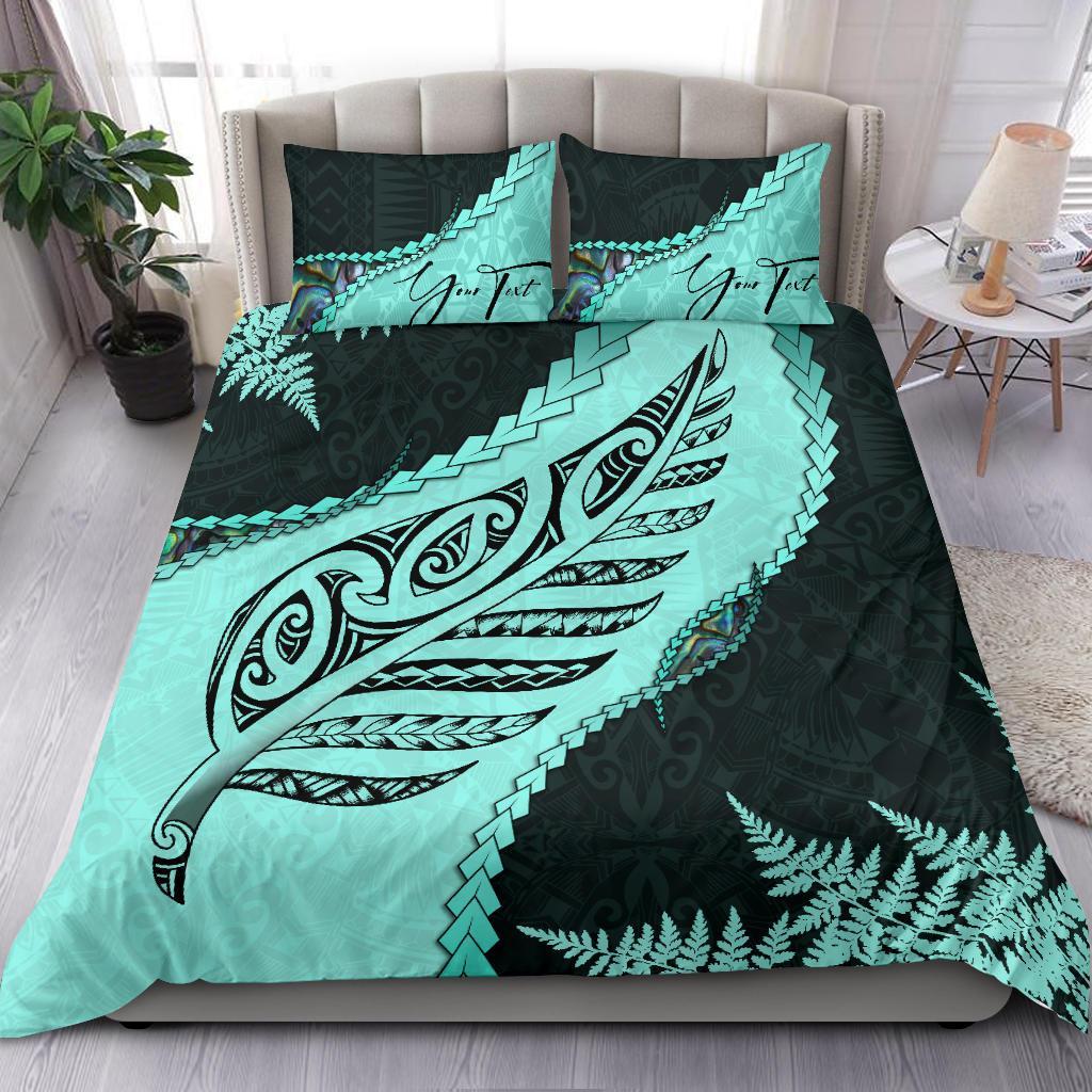 Signature Custom, Paua Shell Maori Silver Fern Bedding Set Turquoise - Vibe Hoodie Shop