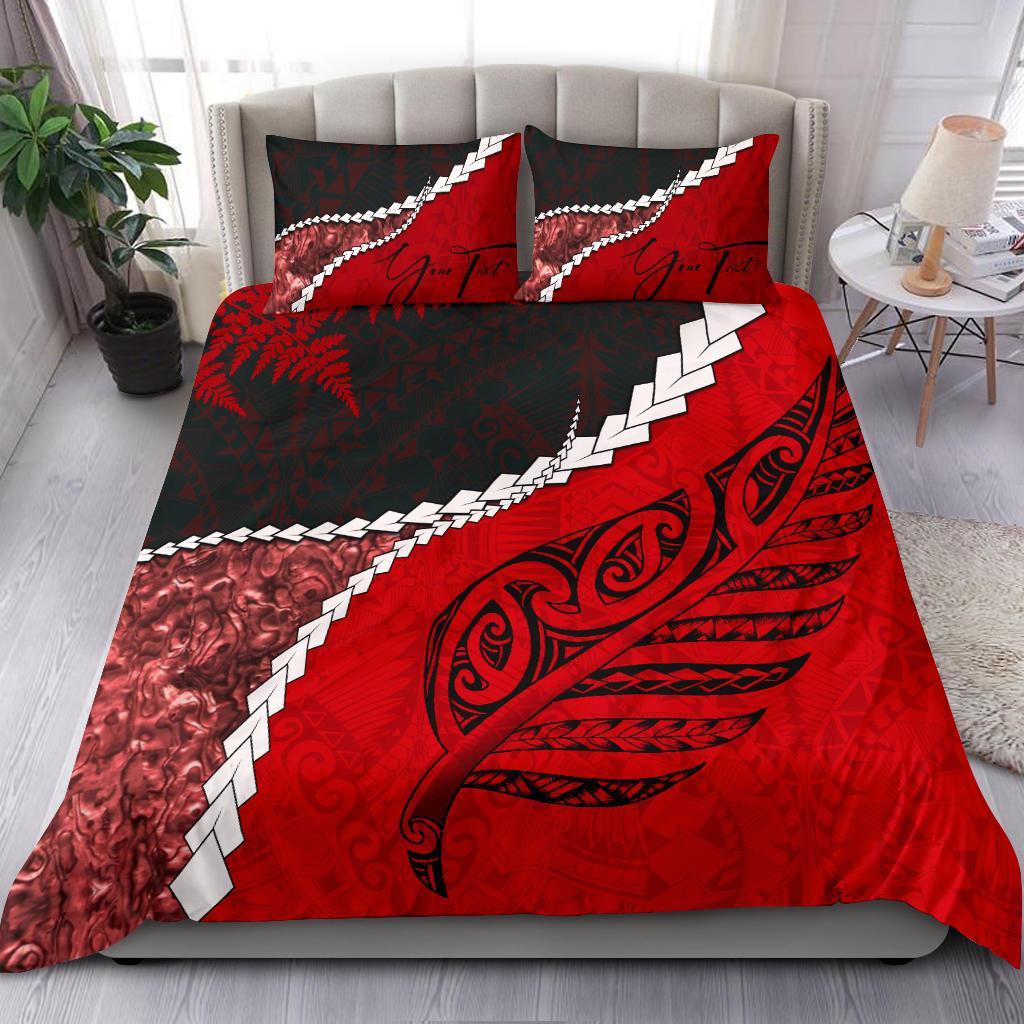 Signature Custom, Paua Shell Maori Silver Fern Bedding Set Red - Vibe Hoodie Shop