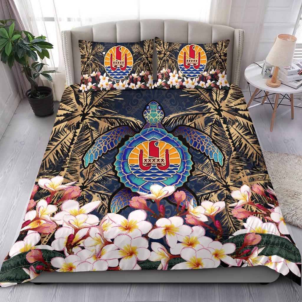 Tahiti Bedding Set - Polynesian Turtle Plumeria Coconut Tree Gold - Vibe Hoodie Shop