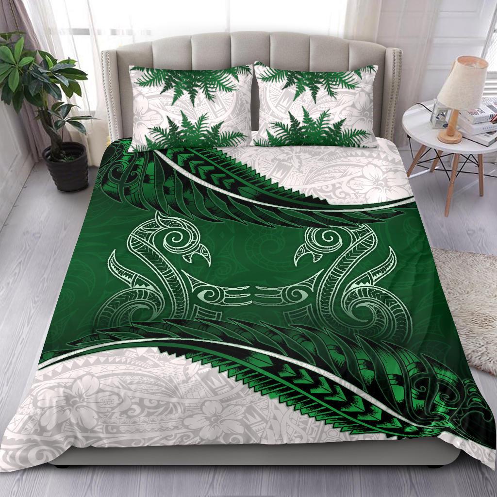 New Zealand Bedding Set Green Manaia Maori - Silver Fern Duvet Cover And Pillow Case - Vibe Hoodie Shop