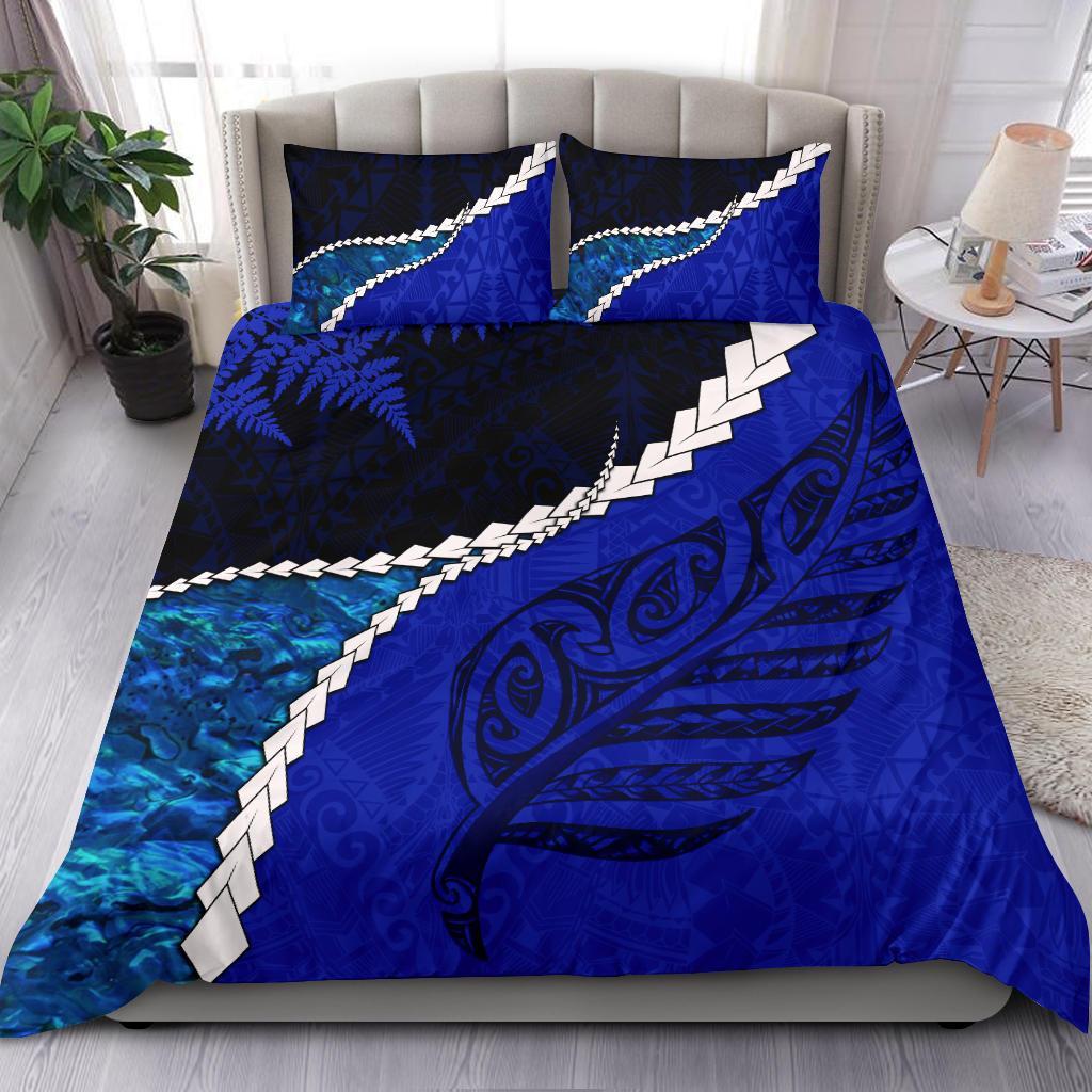 Paua Shell Maori Silver Fern Bedding Set, Cobalt - Vibe Hoodie Shop