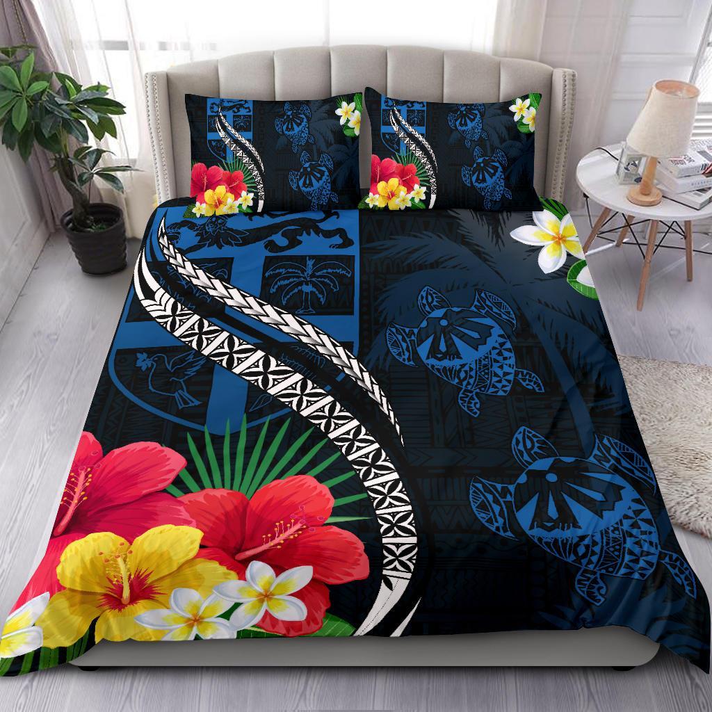 Fiji Bedding Set - Fiji Turtle Hibiscus Plumeria Coat of Arm Blue Style - Bedding Set - Vibe Hoodie Shop