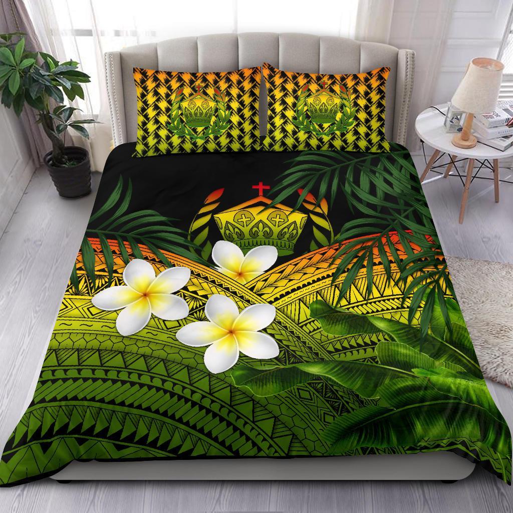 Tonga Bedding Set, Polynesian Plumeria Banana Leaves Reggae - Vibe Hoodie Shop