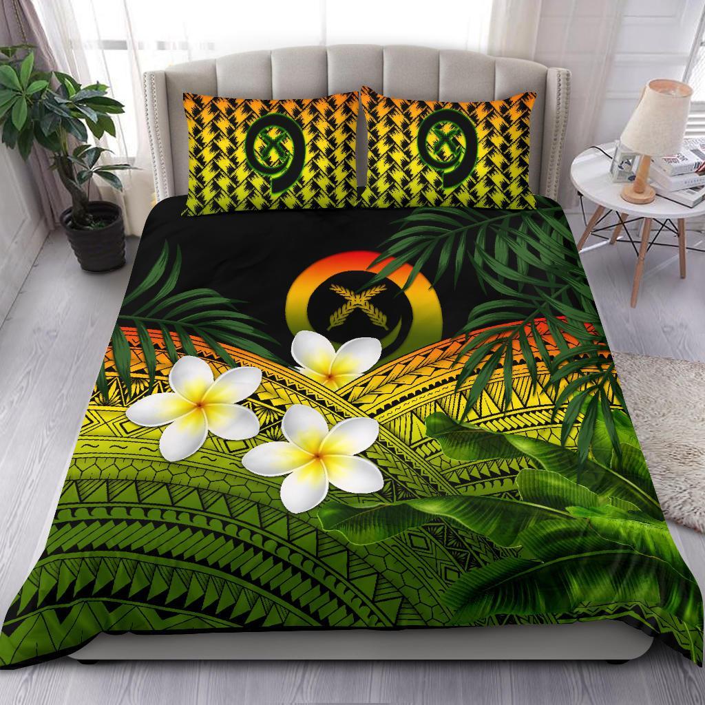 Vanuatu Bedding Set, Polynesian Plumeria Banana Leaves Reggae - Vibe Hoodie Shop