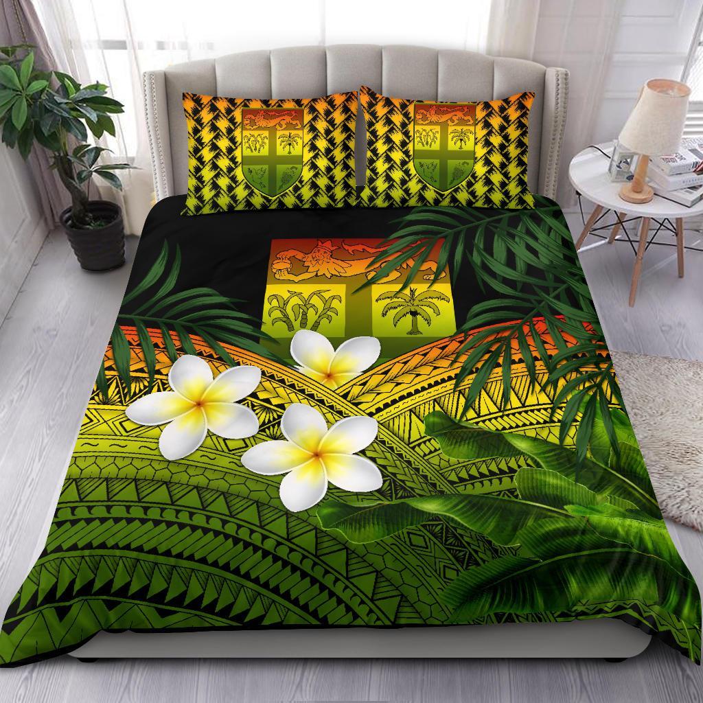 Fiji Bedding Set, Polynesian Plumeria Banana Leaves Reggae - Vibe Hoodie Shop