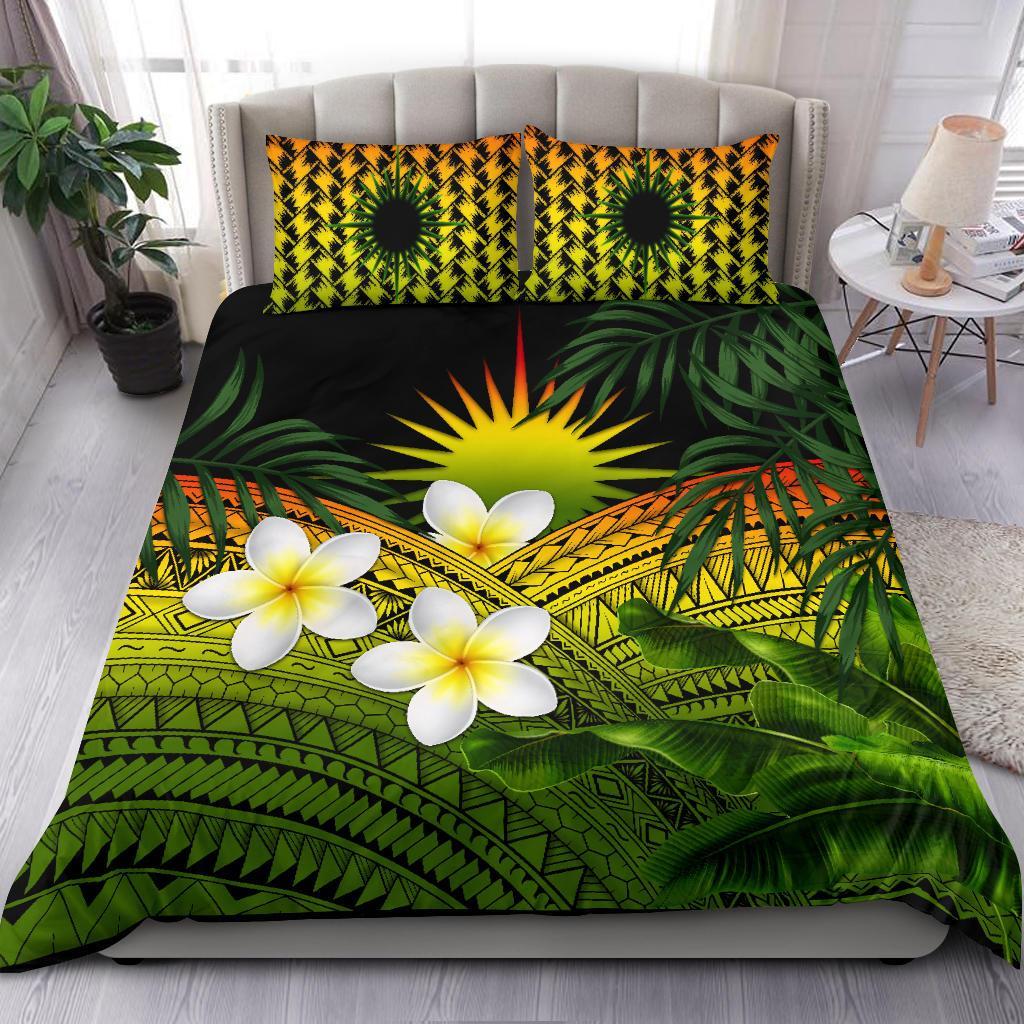 Marshall Islands Bedding Set, Polynesian Plumeria Banana Leaves Reggae - Vibe Hoodie Shop