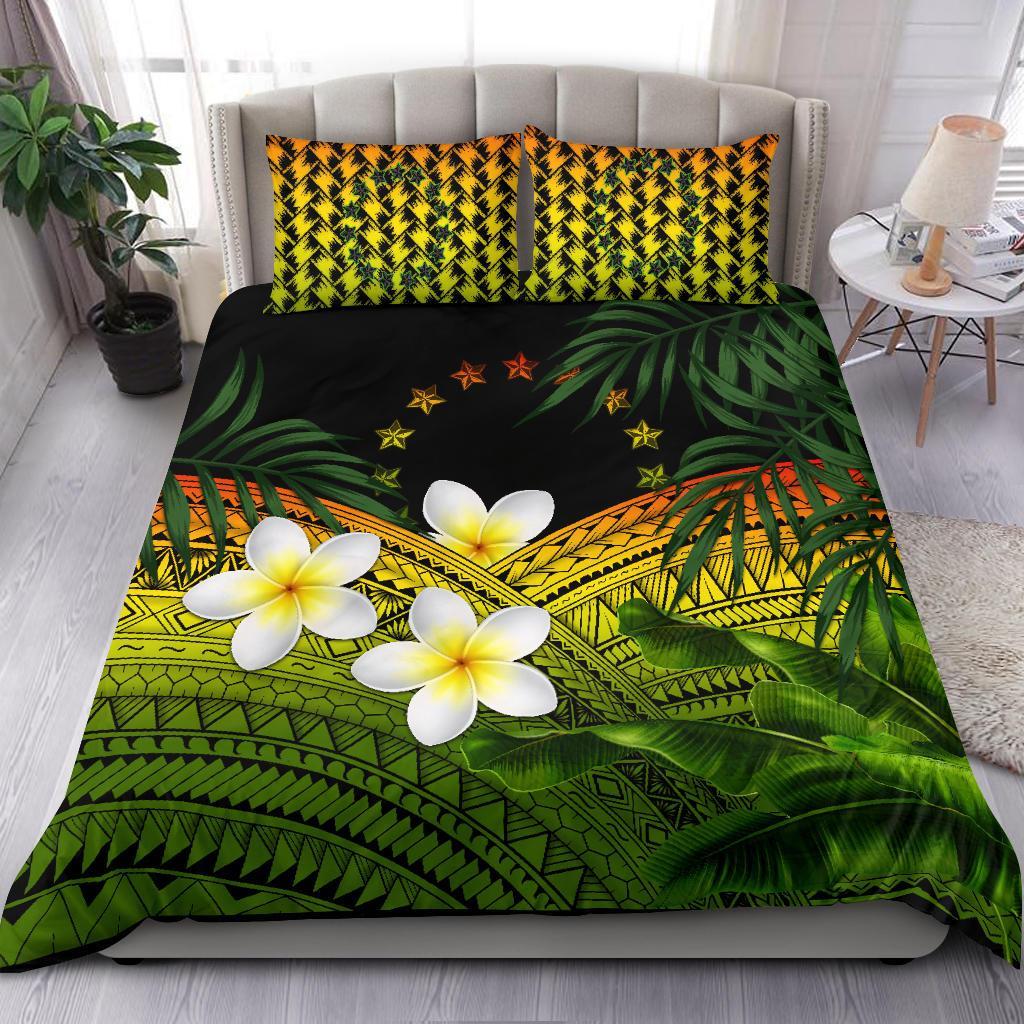 Cook Islands Bedding Set, Polynesian Plumeria Banana Leaves Reggae - Vibe Hoodie Shop