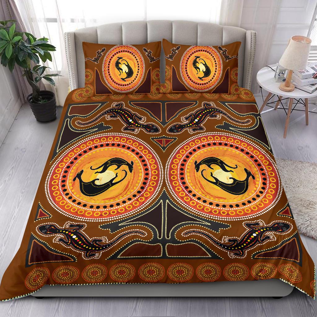 Aboriginal Bedding Set Kangaroo and Lizard with Dots Pattern - Vibe Hoodie Shop