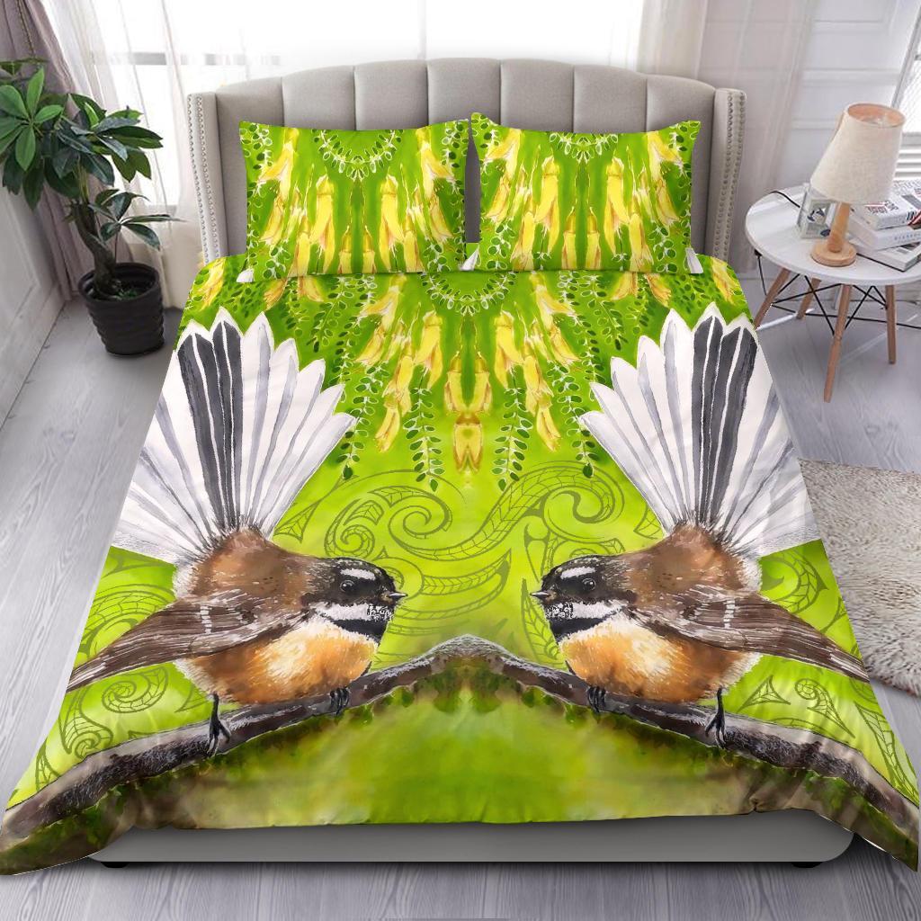 Fantail On Kowhai Bedding Set - Vibe Hoodie Shop