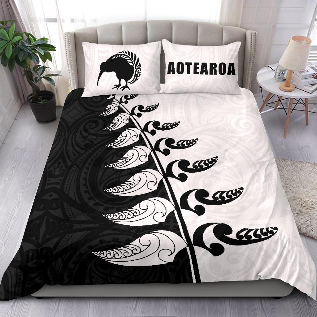 Aotearoa Koru Fern Kiwi New Zealand Bedding Set Black White - Vibe Hoodie Shop