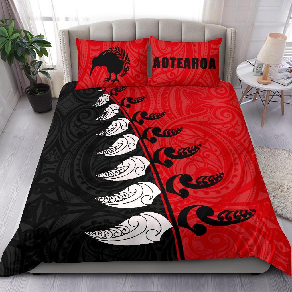 New Zealand Aotearoa Koru Fern Kiwi Bedding Set Red - Vibe Hoodie Shop