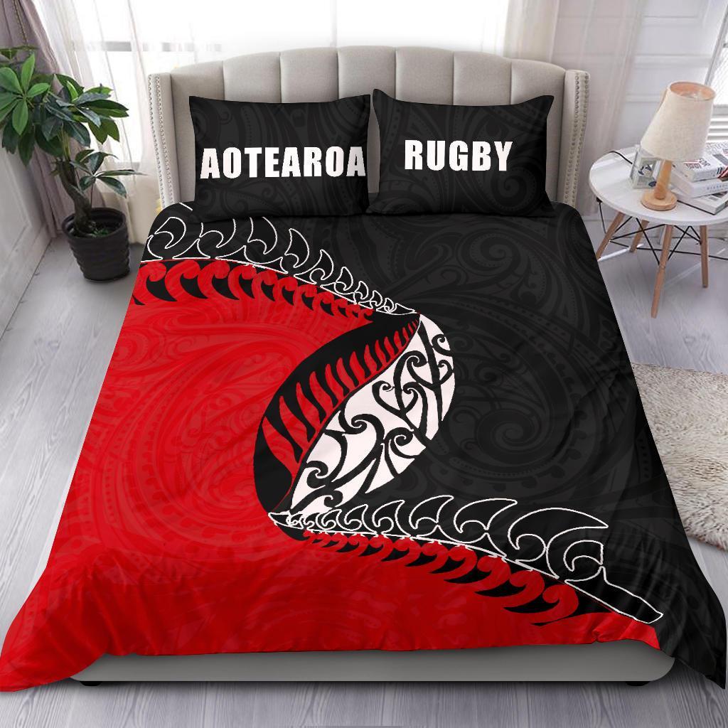 Aotearoa Rugby Fern Bedding Set Red - Vibe Hoodie Shop