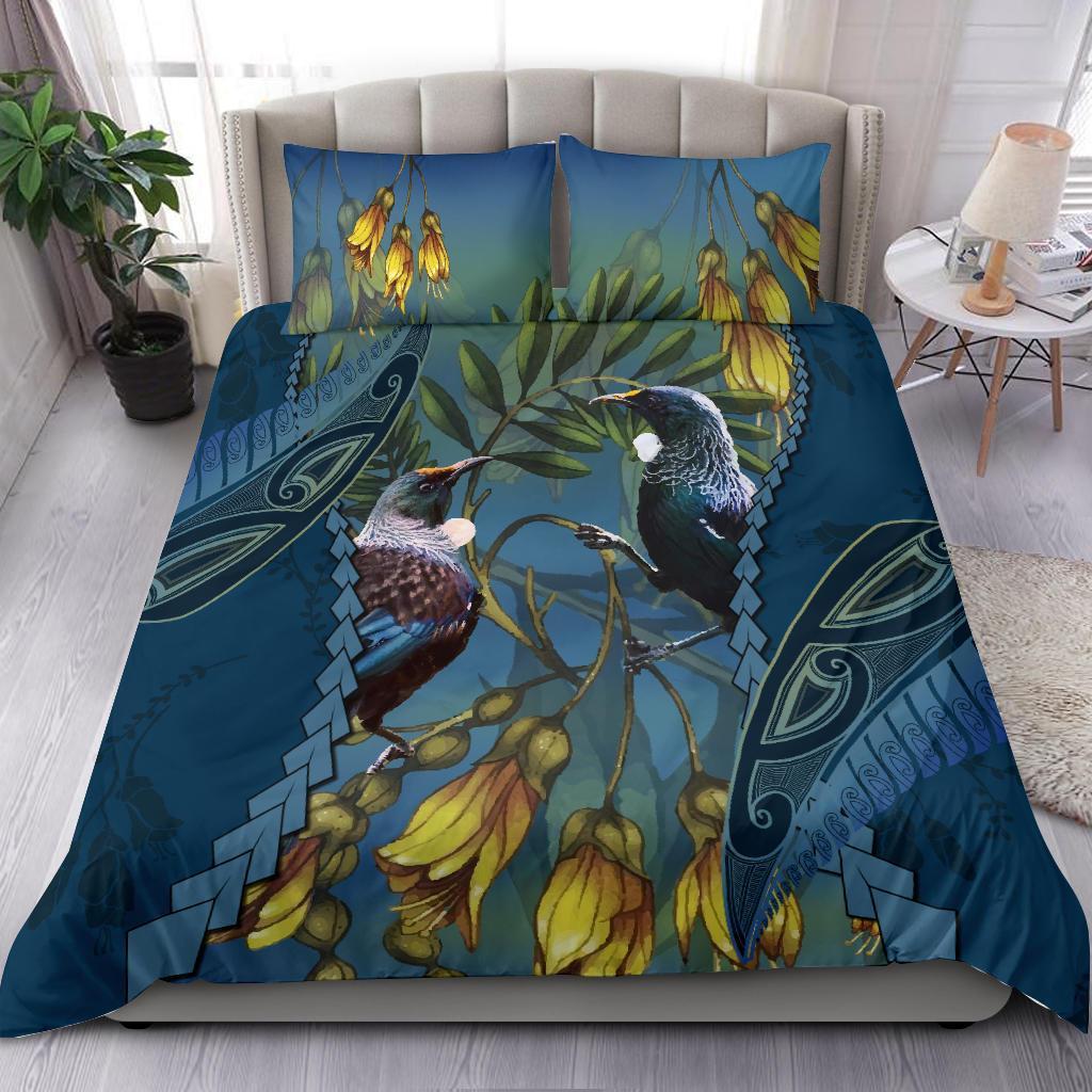 Tui Bird Mix Kowhai And Silver Fern Bedding Set, Blue - Vibe Hoodie Shop