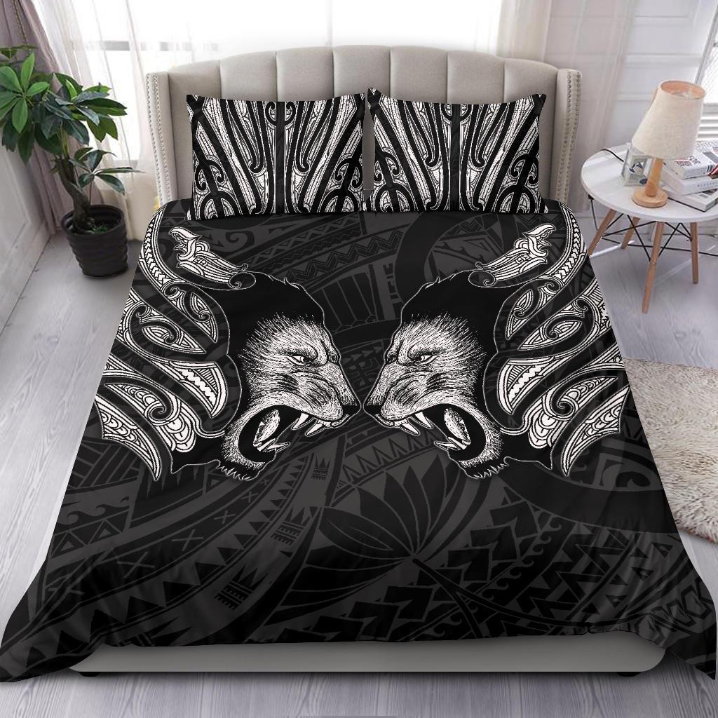 Double Lion Maori Tattoo Bedding Set New Zealand - White - Vibe Hoodie Shop