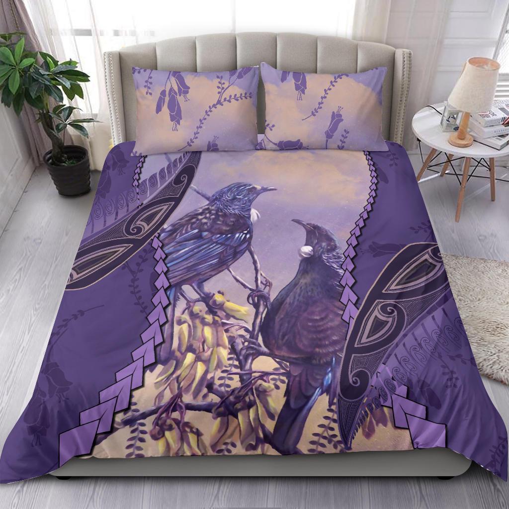 Tui Bird Mix Kowhai And Silver Fern Bedding Set Purple - Vibe Hoodie Shop