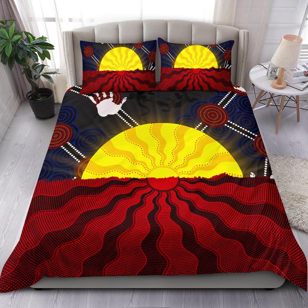 Aboriginal Bedding Set, Aboriginal Lives Matter Flag Sun Dot Painting - Vibe Hoodie Shop