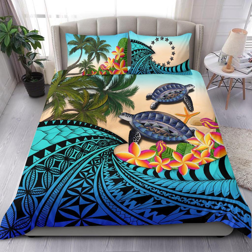 Cook Islands Bedding Set - Polynesian Turtle Coconut Tree And Plumeria - Vibe Hoodie Shop