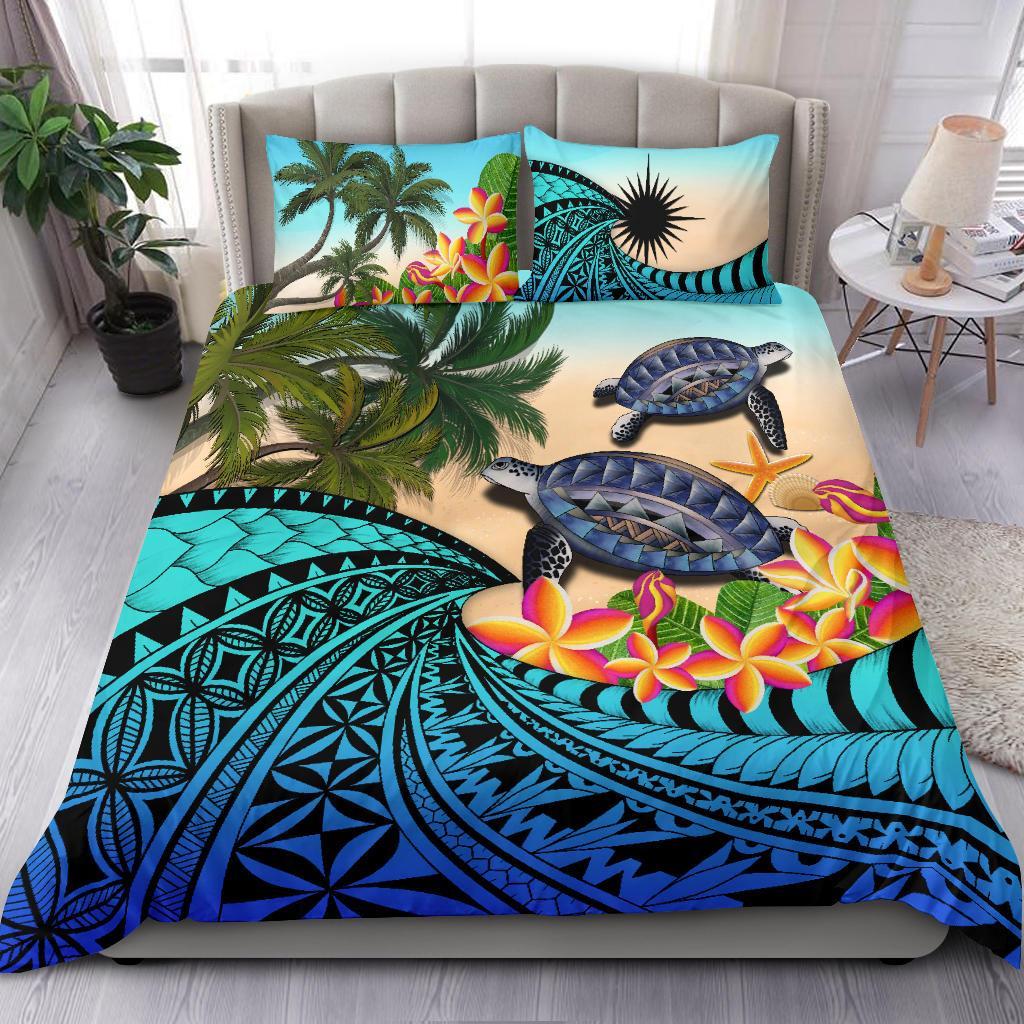 Marshall Islands Bedding Set - Polynesian Turtle Coconut Tree And Plumeria - Vibe Hoodie Shop