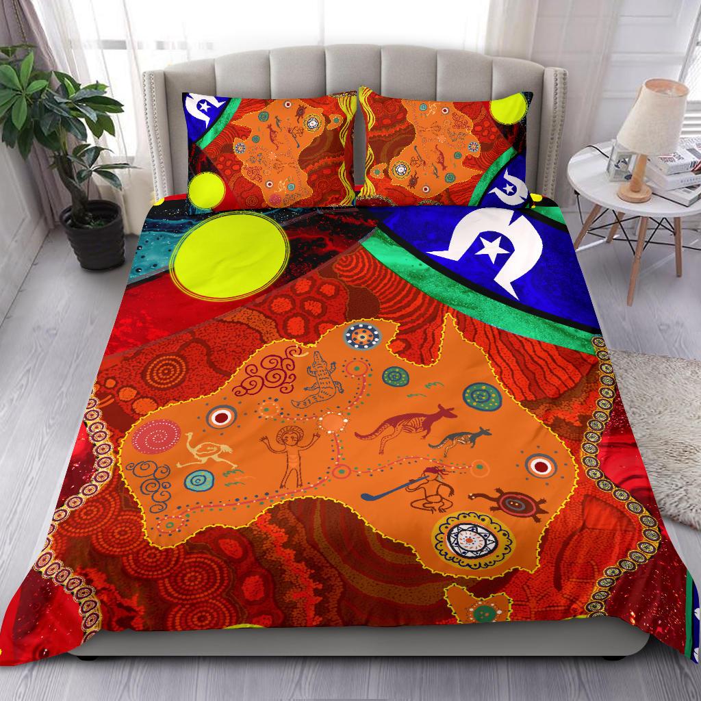 Bedding Set - Australia Map Aboriginal Patterns - Vibe Hoodie Shop