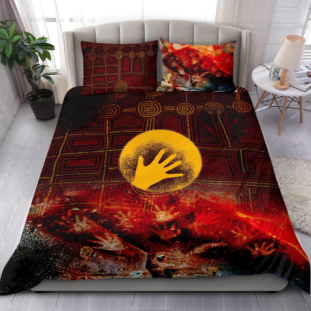 Aboriginal Bedding Set - Indigenous Flag Hand Art - Vibe Hoodie Shop