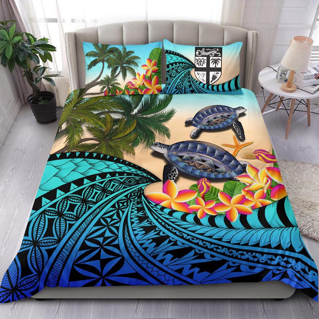 Fiji Bedding Set - Polynesian Turtle Coconut Tree And Plumeria - Vibe Hoodie Shop