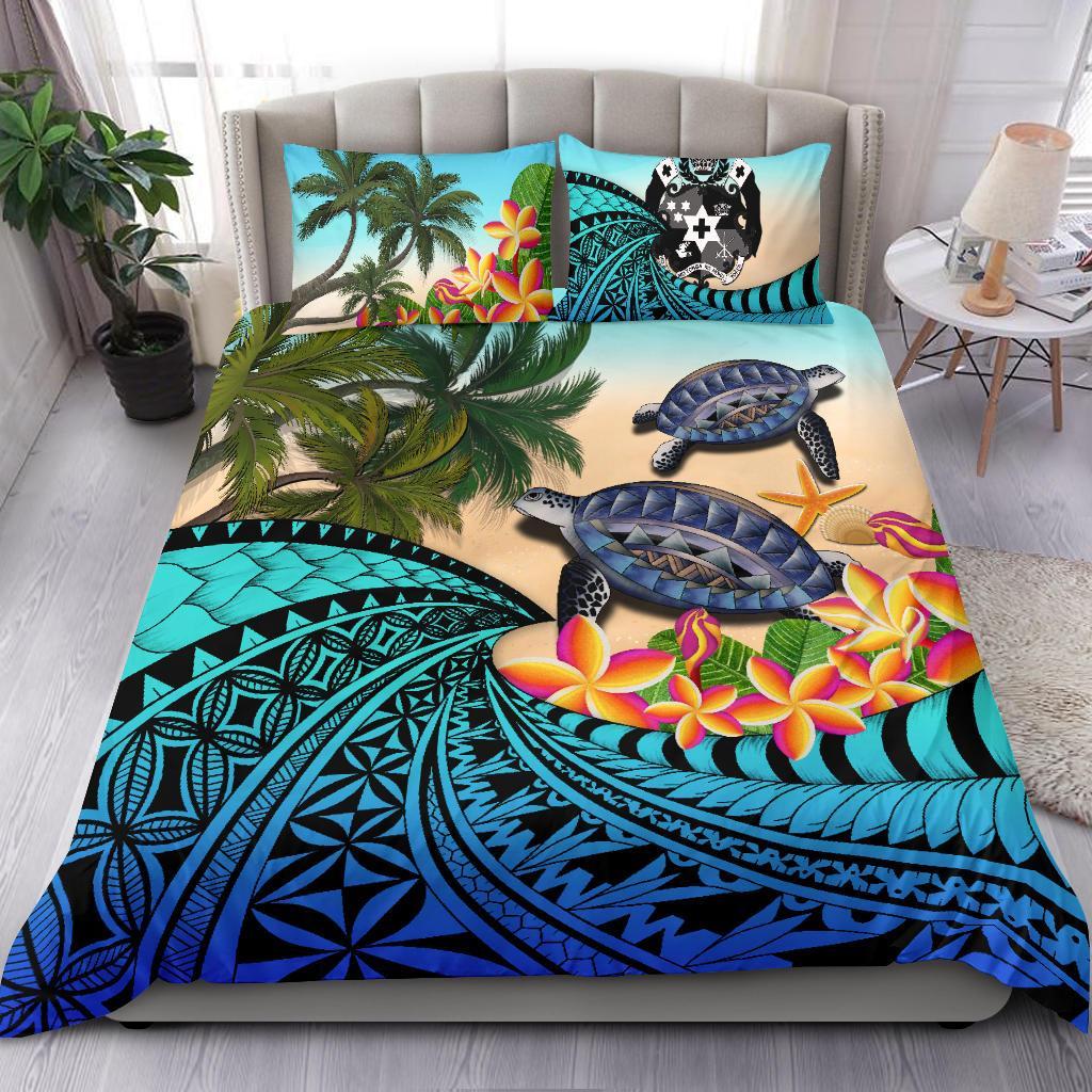 Tonga Bedding Set - Polynesian Turtle Coconut Tree And Plumeria - Vibe Hoodie Shop