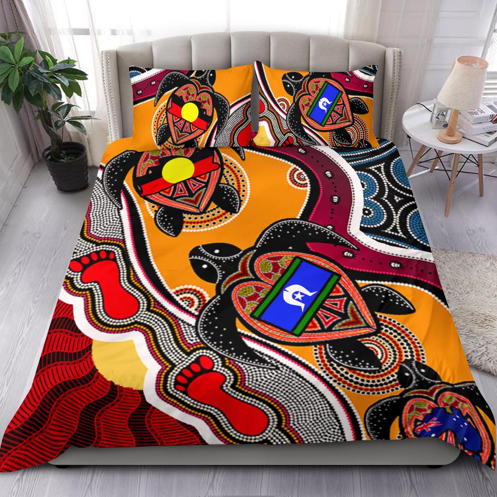 Aboriginal Bedding Set - Australia Dots Pattern With Turtle and NAIDOC 2022 Flags - Vibe Hoodie Shop