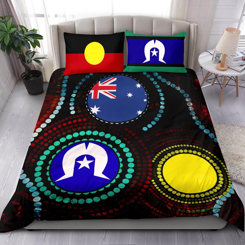 Bedding Set Aboriginal - Aboriginal Dot Painting and Flag - Vibe Hoodie Shop