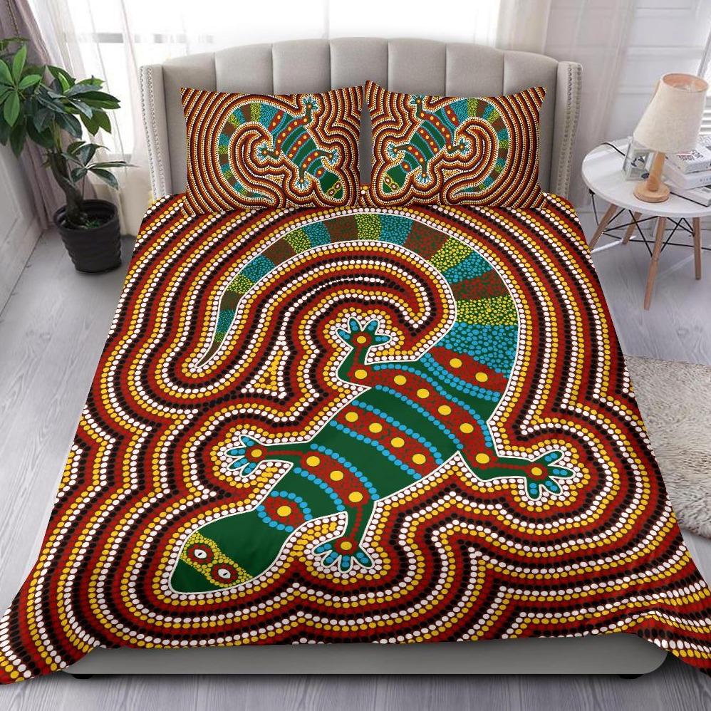 Aboriginal Bedding Set, Lizard Dot Painting Patterns - Vibe Hoodie Shop