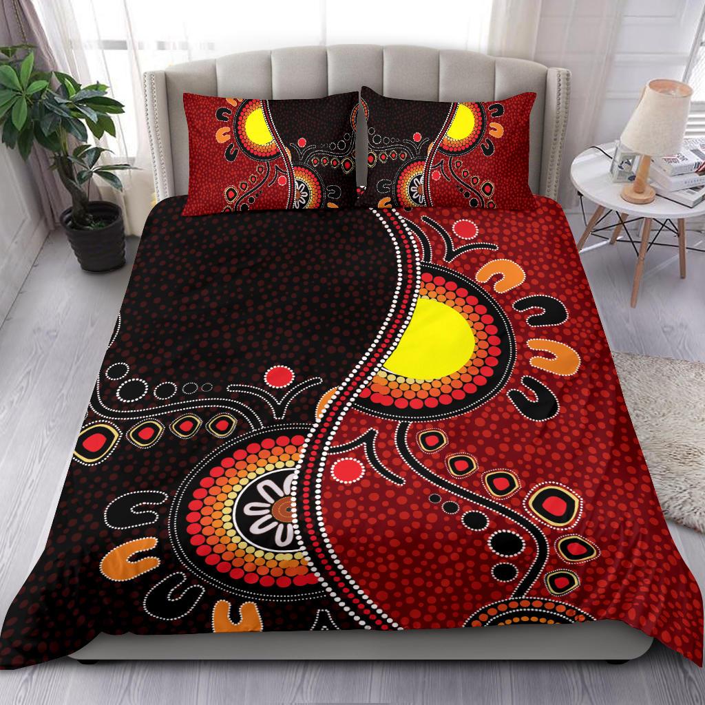 Aboriginal Bedding Set - Australia Flag Dot Painting Art - Vibe Hoodie Shop