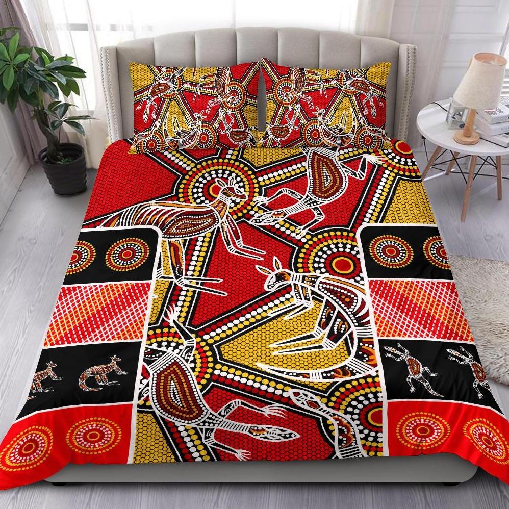 Aboriginal Bedding Set, Kangaroo Dot Painting Patterns - Vibe Hoodie Shop