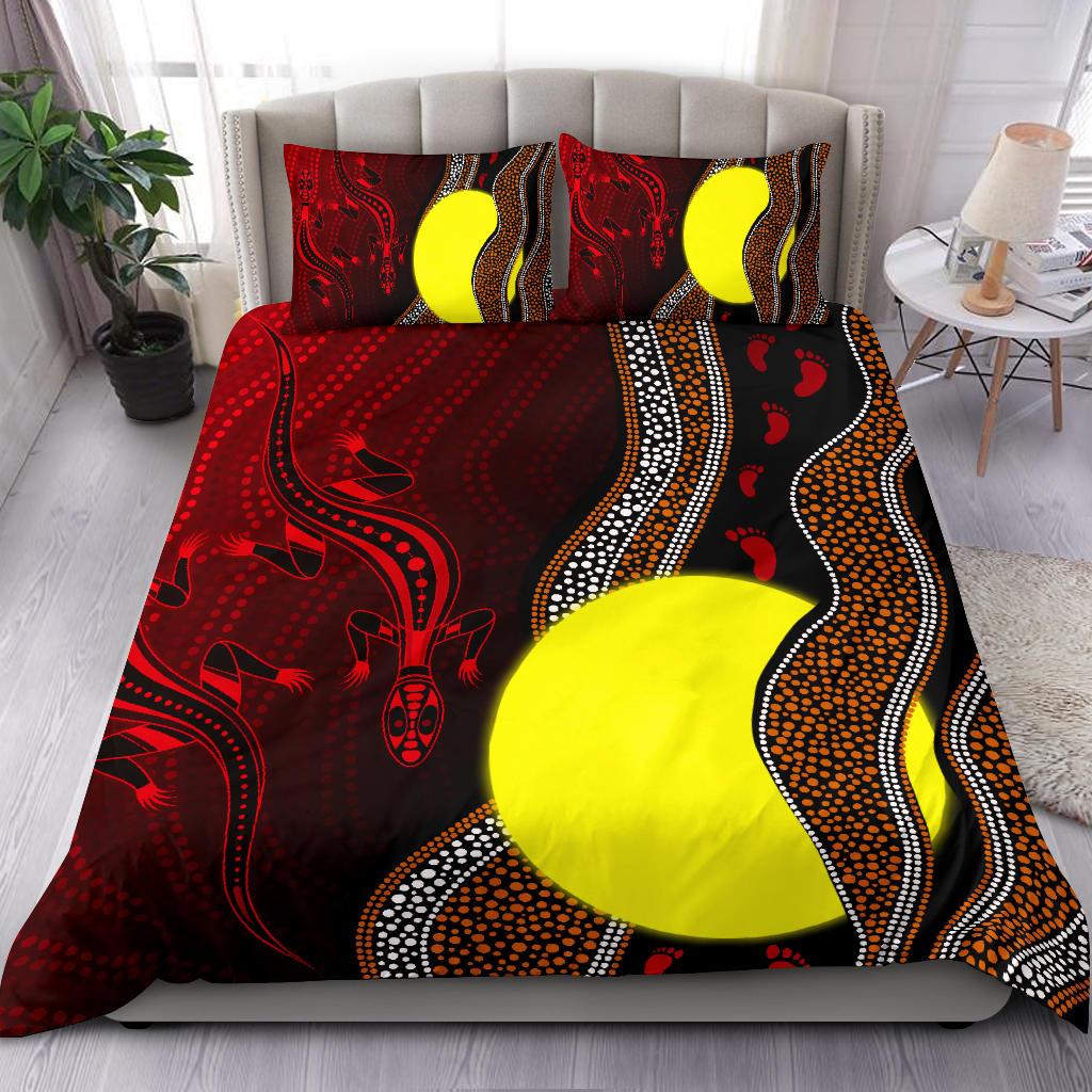 Aboriginal Bedding Set - Aboriginal Flag Lizard Dot Painting Style - Vibe Hoodie Shop