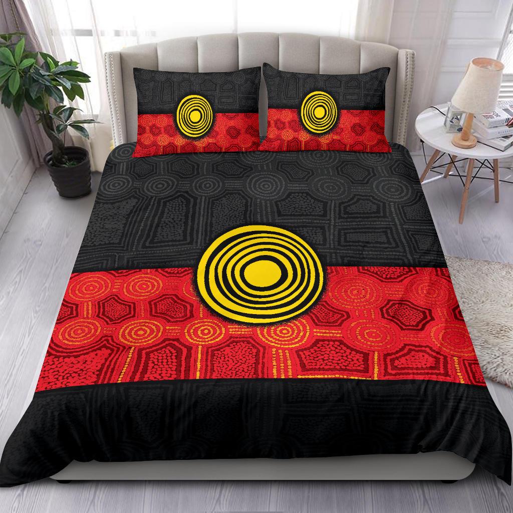 Aboriginal Bedding Set - Aussie Indigenous Flag - Vibe Hoodie Shop