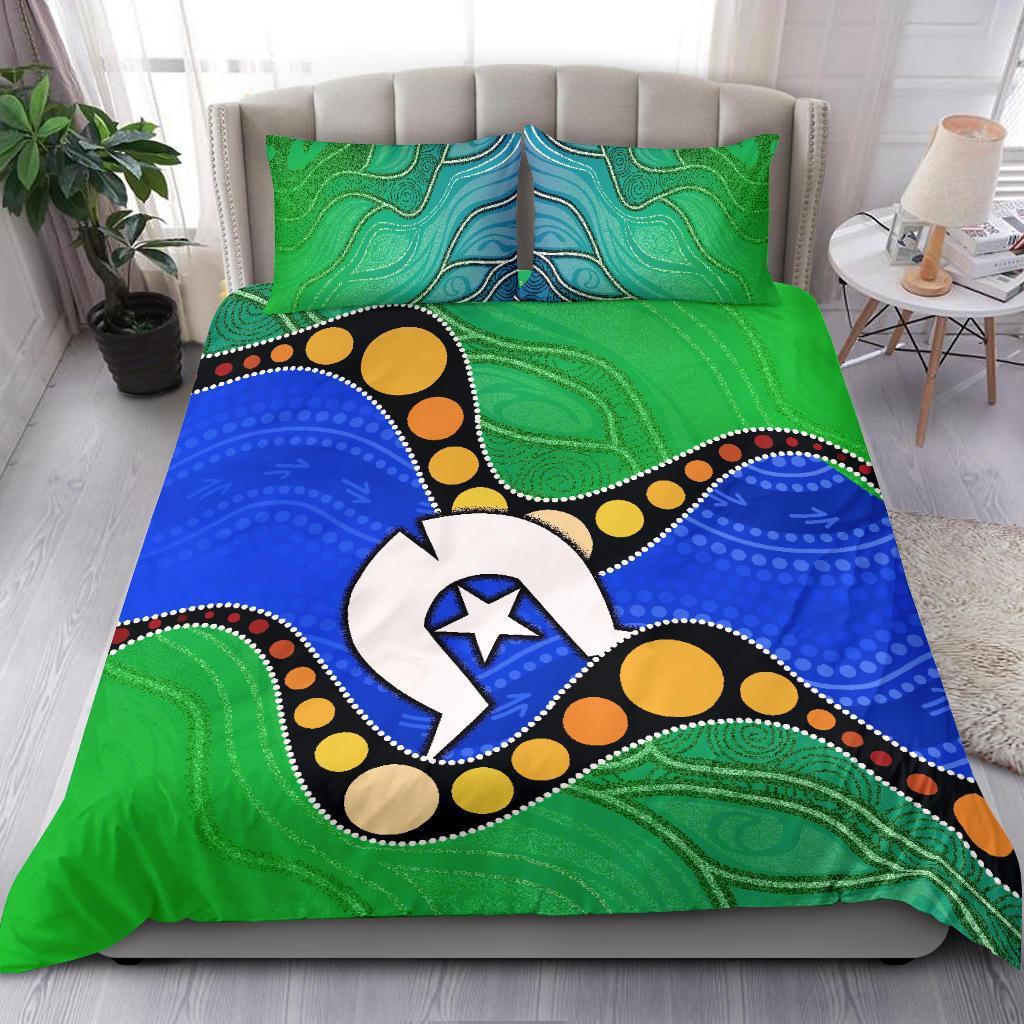 Torres Strait Islands Bedding Set - Flag with Aboriginal Patterns - Vibe Hoodie Shop