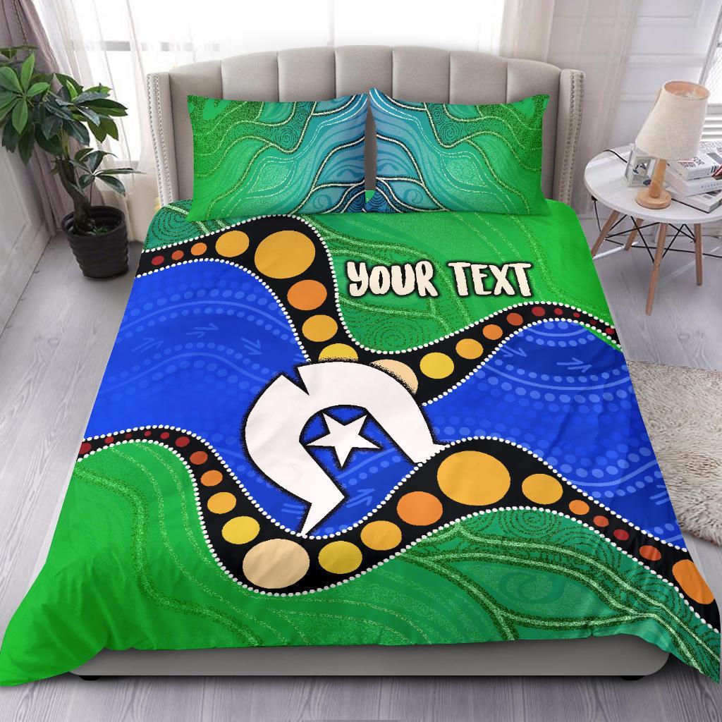 Custom Torres Strait Islands Bedding Set - Flag with Aboriginal Patterns - Vibe Hoodie Shop